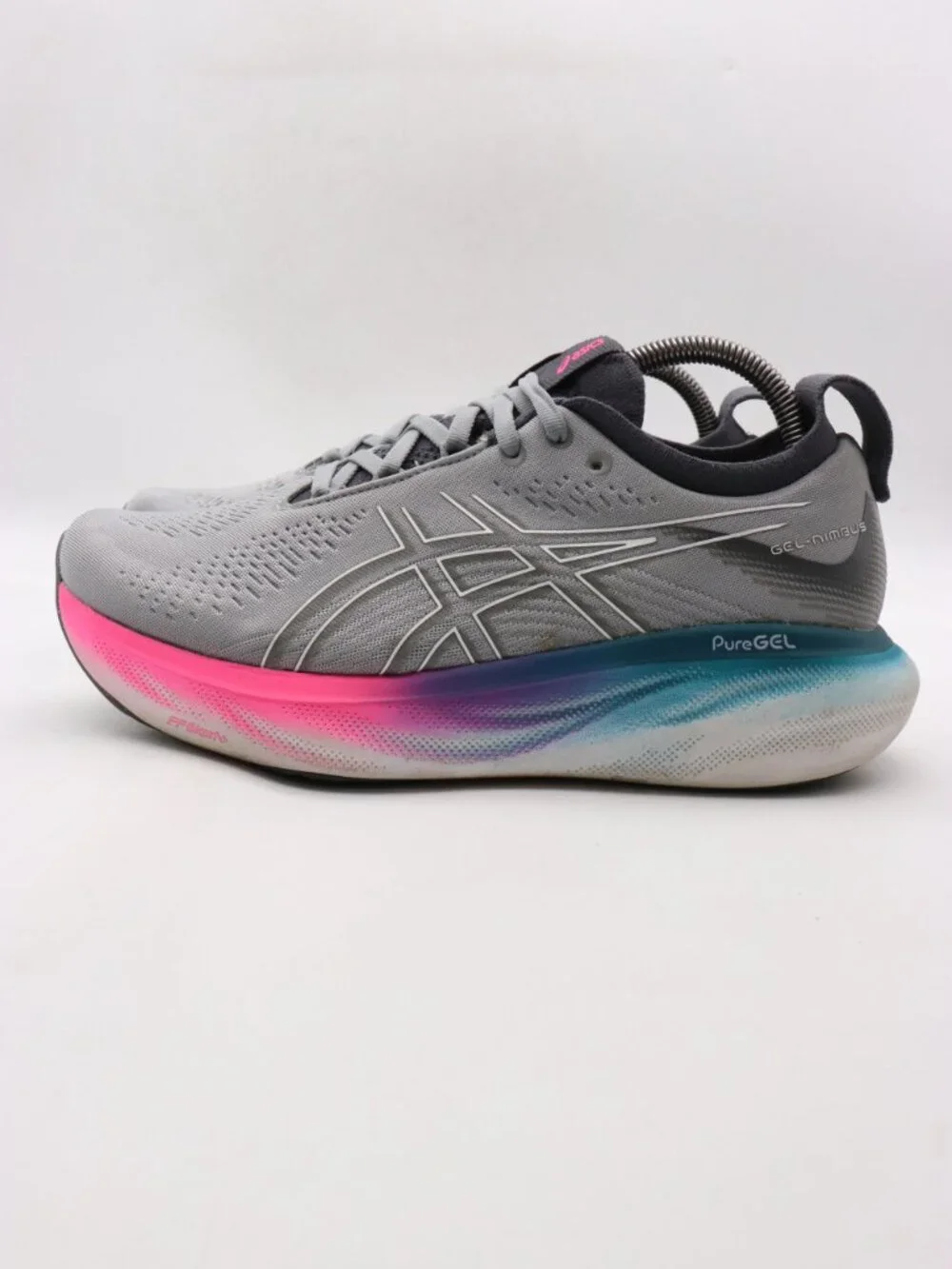 Asics Gel Nimbus 25 Women's 9 Wide Running Athletic Gray Teal Pink Sneakers
